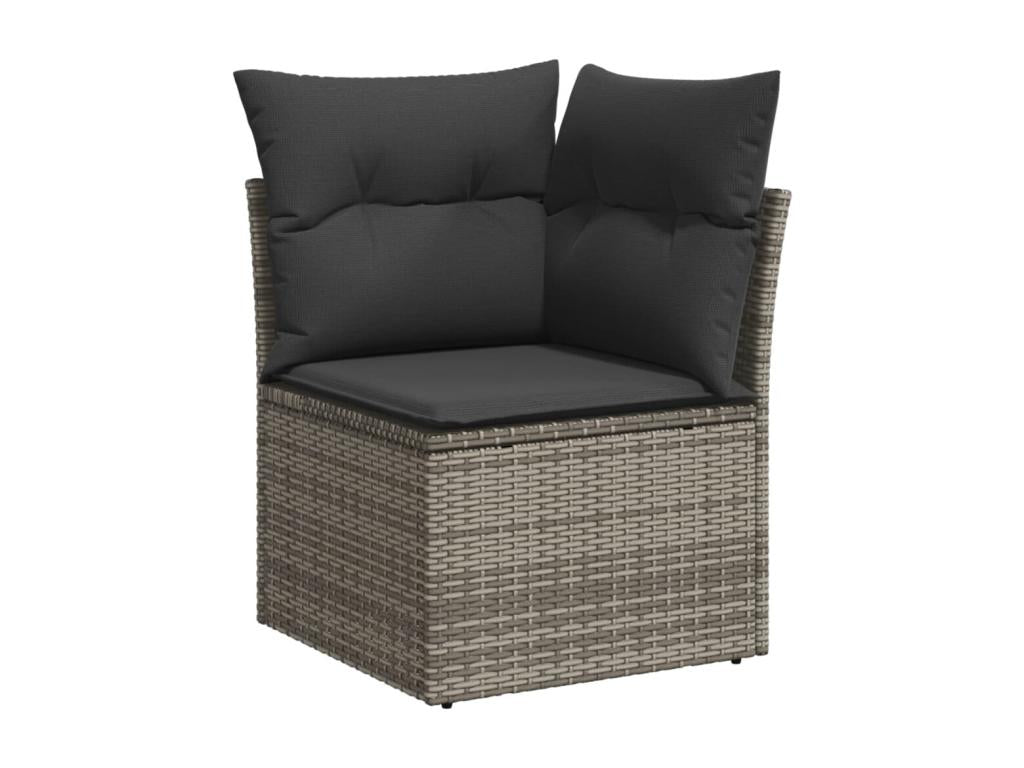 Garden furniture set with 10 cushions, grey woven resin