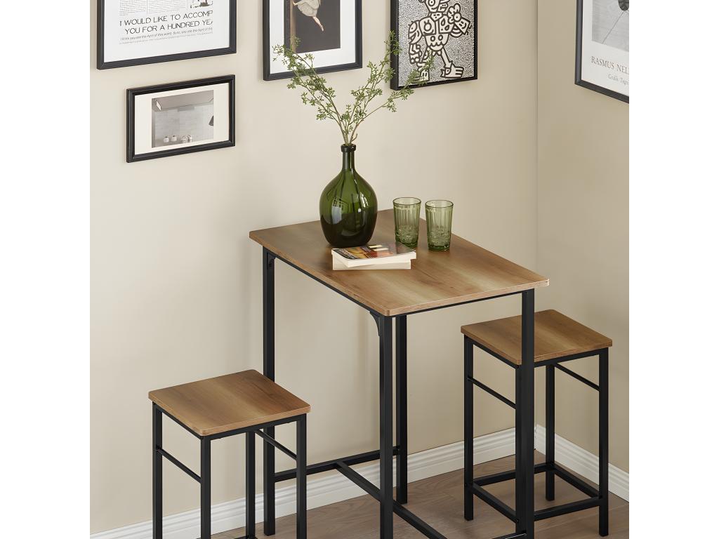 Vertchez OGT10-PF Set Table and 2 Stools, Bistro Bar Table, 2 Bar Chairs with Footrests, High Kitchen Table