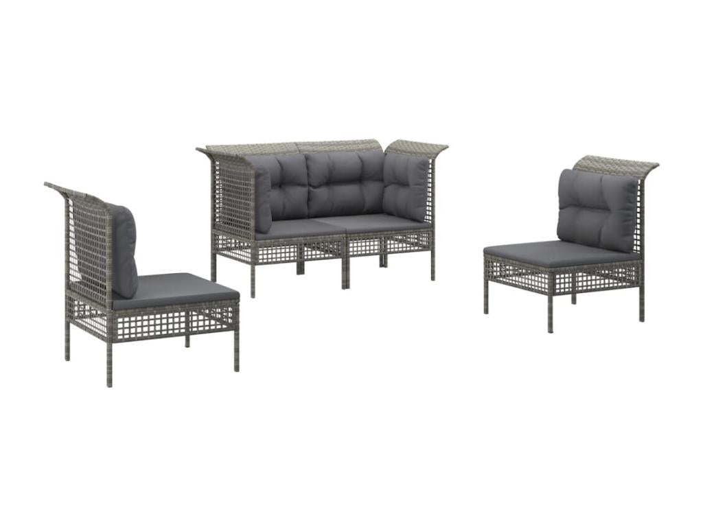 4-piece garden furniture set with cushions, grey woven resin