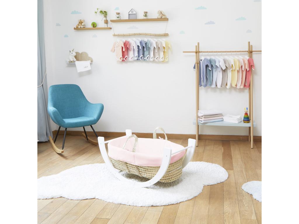 Moses basket with reversible stand, white, organic cotton cover - Peony