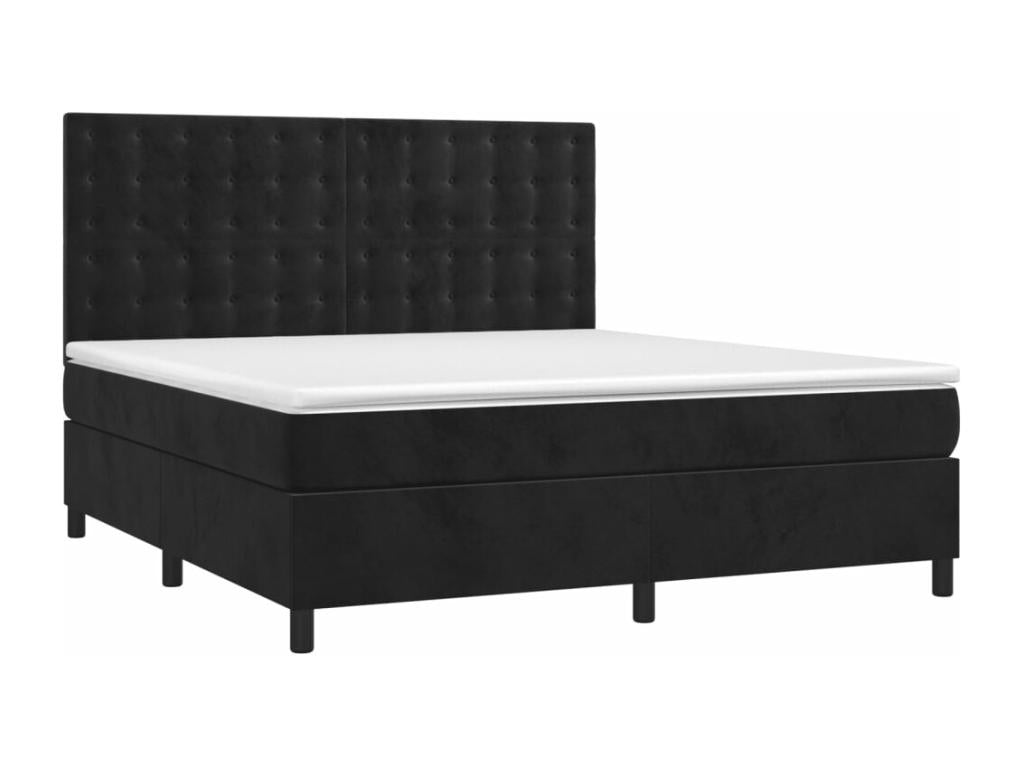 Upholstered bed base with mattress and LED lighting, black, 180x200 cm, velvet