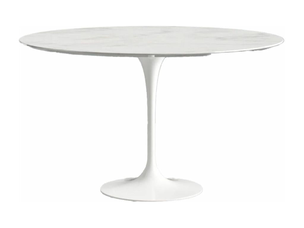 Round Tulip Marble Table - White Marble Top - Diameter 80 cm - Glossy White Base