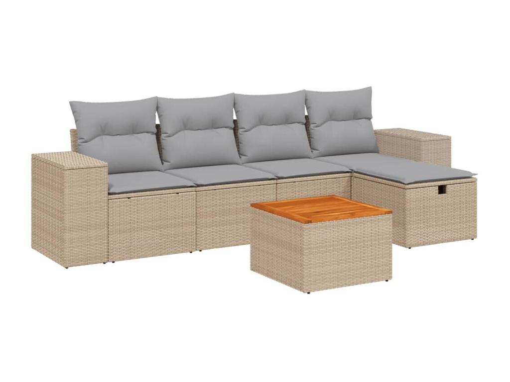 6-piece garden furniture set with cushions, beige woven resin, by MéVertchez