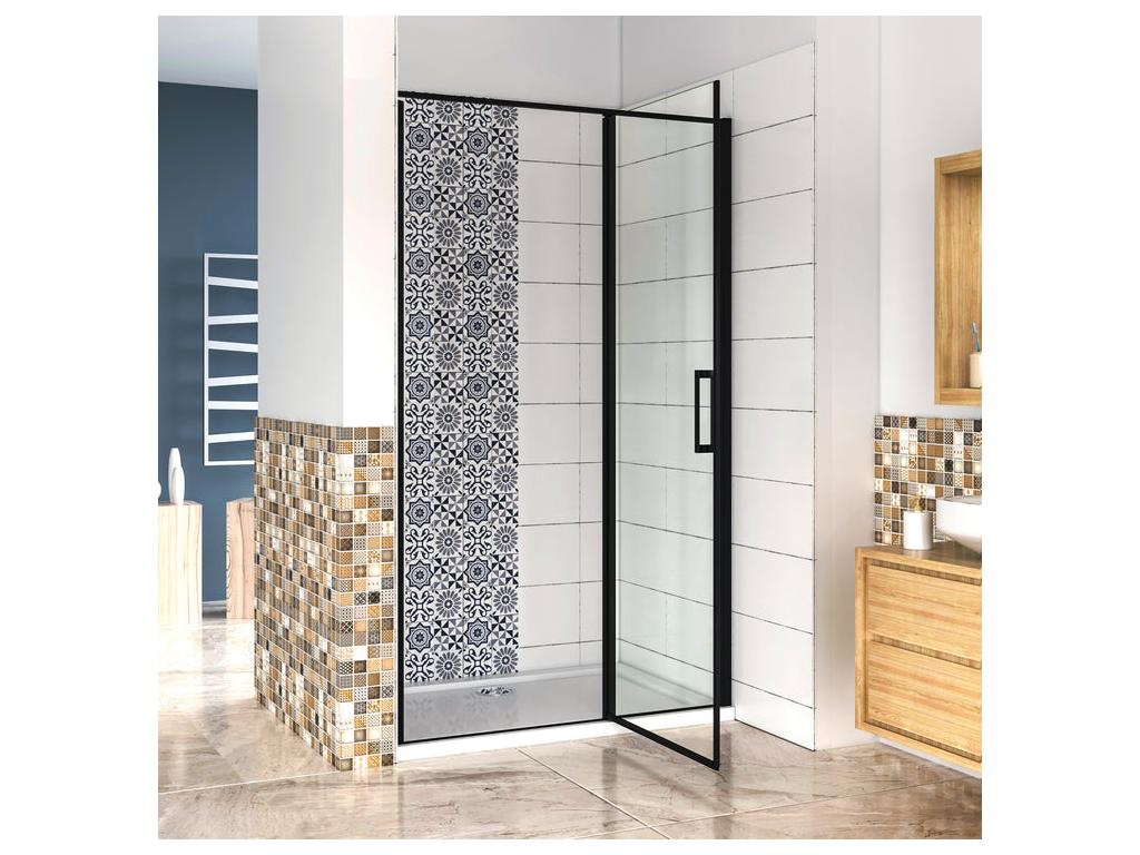 Pivot shower door 140x185cm, black shower door in 6mm anti-limescale glass, for alcove installation