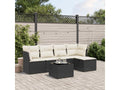 6-piece garden furniture set with cushions, black woven resin