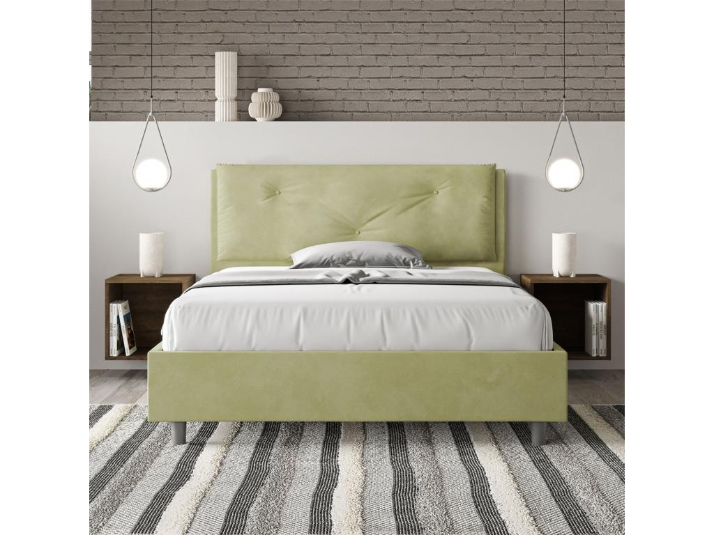 Double bed without slatted base, upholstered, 140x200 cm, green microfiber, Vertchez Large