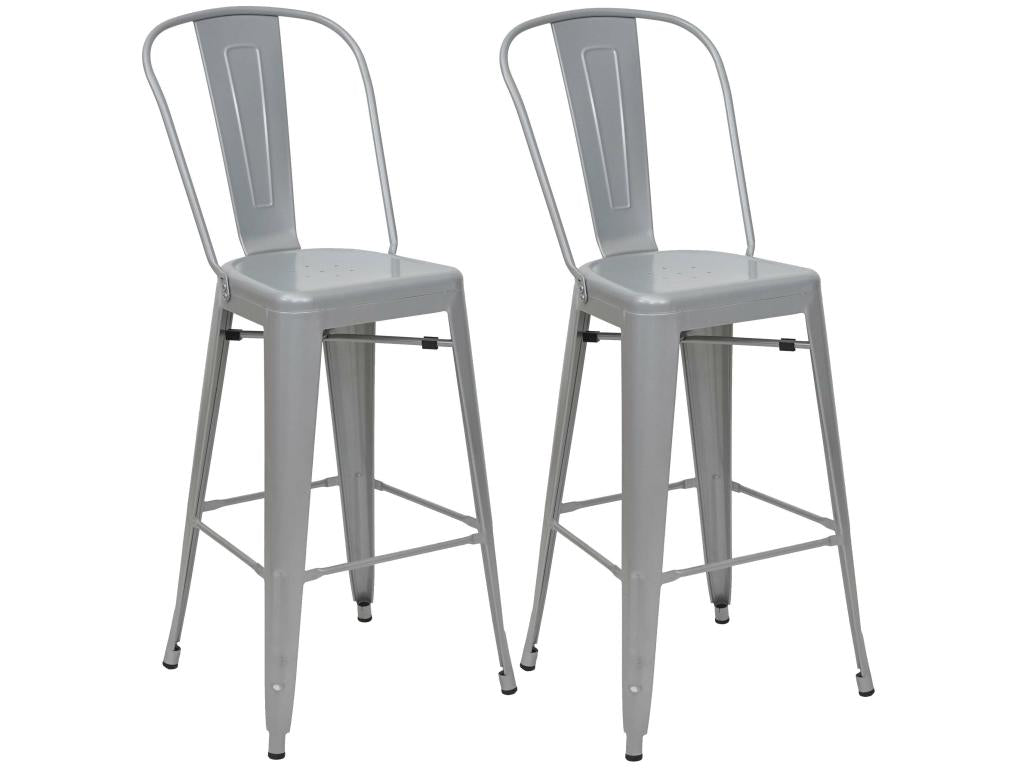 2x Meublita-A73 bar stools, counter chairs with metal backrest, industrial design - grey
