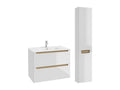 80cm single inset basin vanity unit with 2 drawers and tall cabinet, Vertchez White and Wood