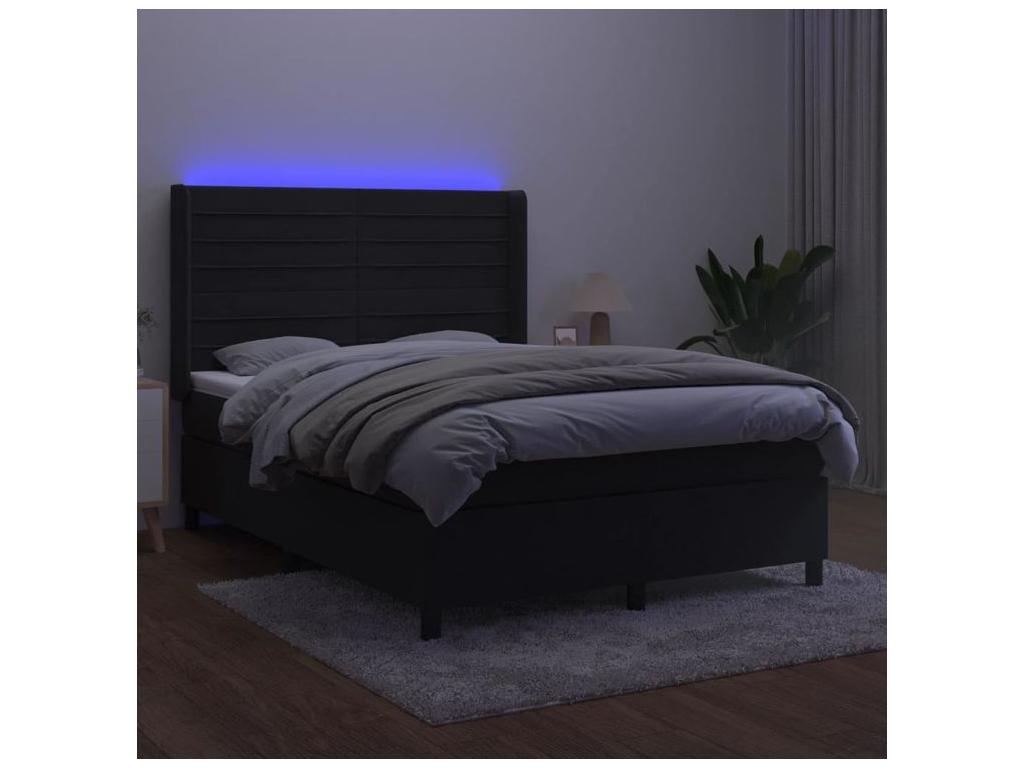 Meublita bed base with mattress and LED, black, 140x190 cm, velvet