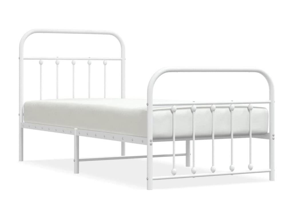 Metal bed frame with headboard and footboard, white, 90x200