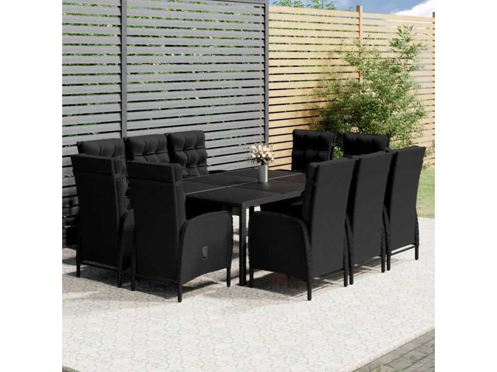 11-Piece Garden Dining Set, Black Wicker Resin