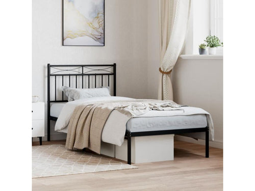 Metal bed frame with black headboard 90x190 cm