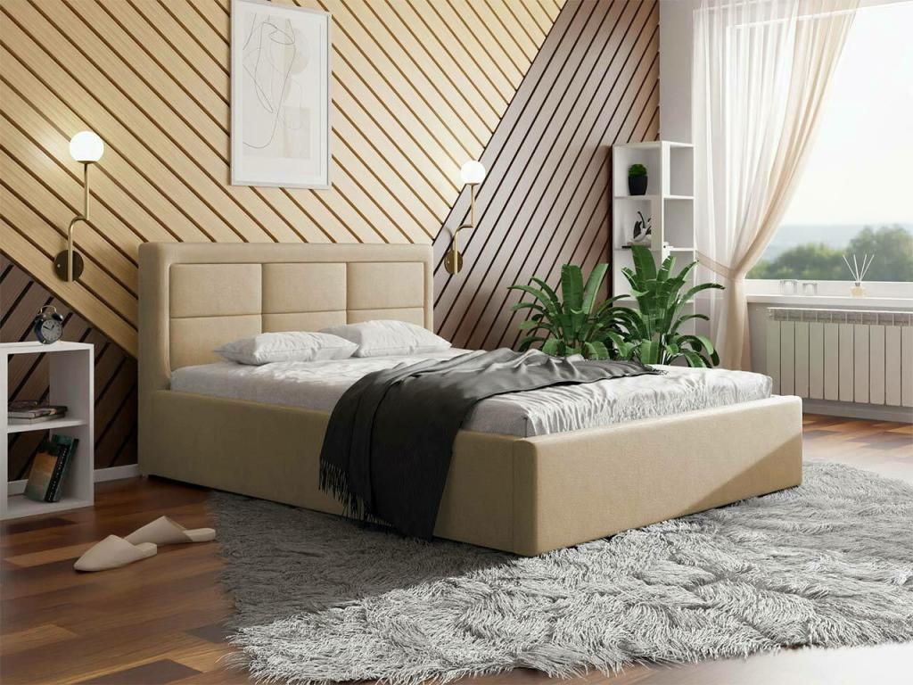 Vertchez 103 Double Bed, Light Brown, 140x200cm, Upholstered, with Vertchez Slatted Base 160x223x93cm