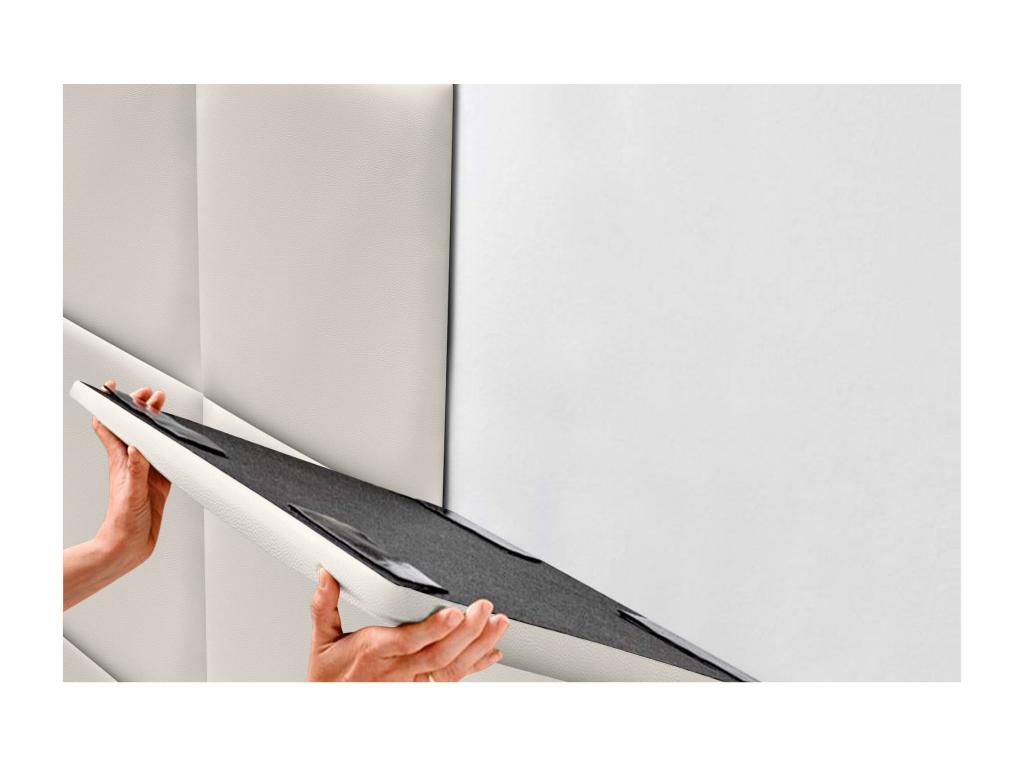 Meublita Upholstered Headboard in High-Quality Faux Leather, Meublitaérieure Composed of Interchangeable Self-Adhesive Panels, Bone White, 200 cm