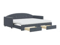Daybed with trundle and drawers, dark grey, 90x200cm, velvet