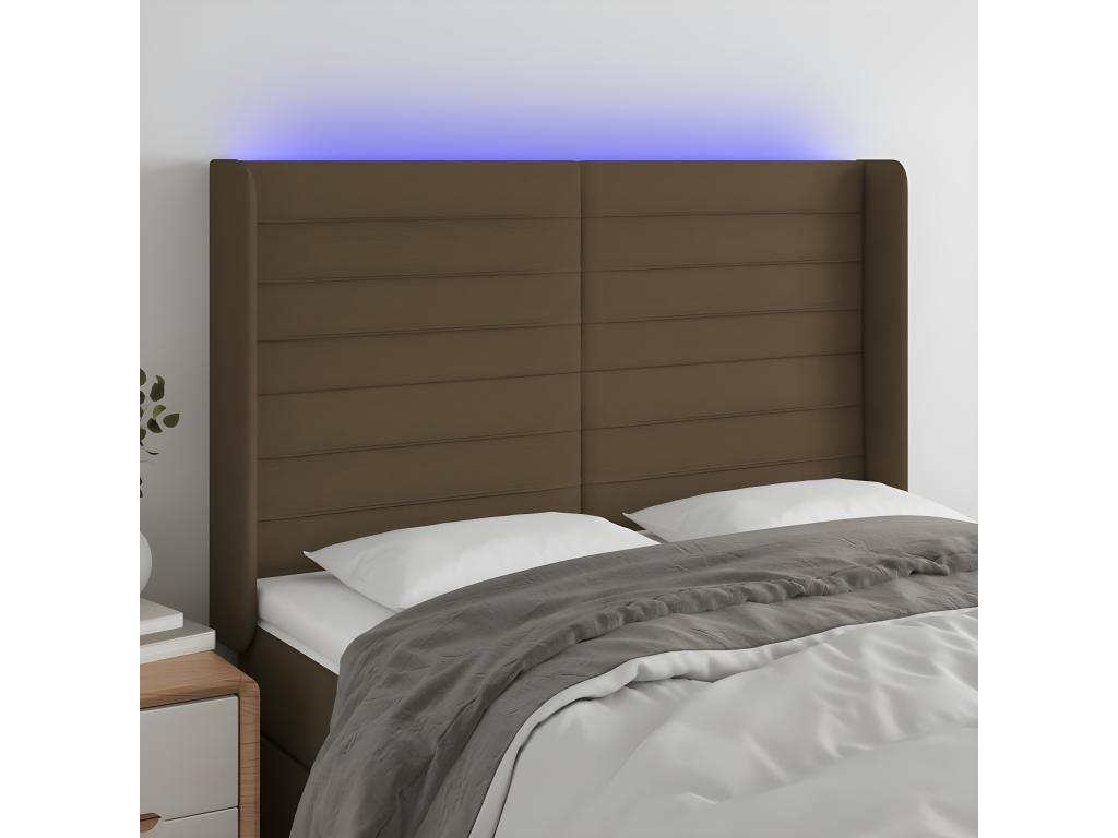 LED Headboard, Dark Brown, 147x16x118/128 cm, Fabric