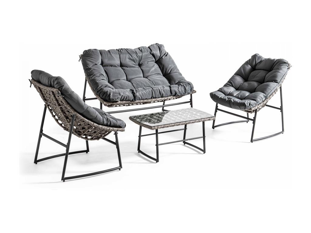 4-seater garden furniture set in metal and grey resin