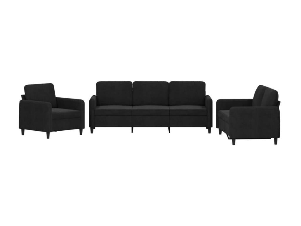 3-piece black velvet sofa set