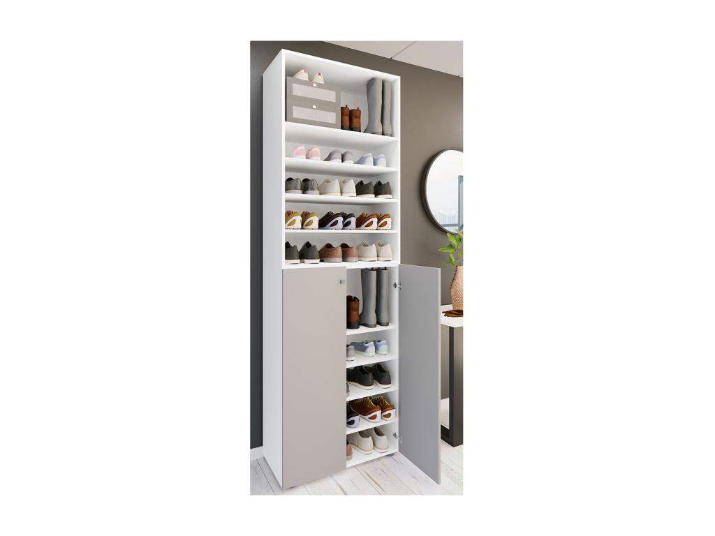 Vertchez XL Wooden Large Shoe Cabinet, Large Boot, Hallway Furniture, Vertchez 10 Compartments, White/Grey