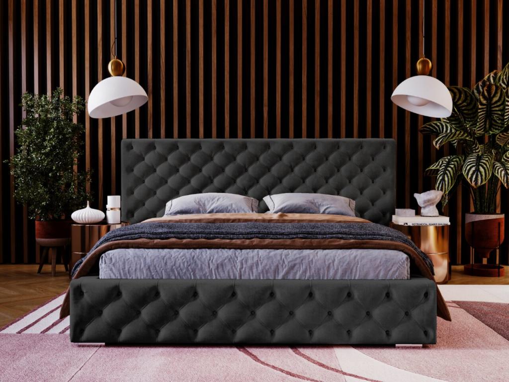 Upholstered bed with storage - 120x200 - double bed - velvet - black - Madera