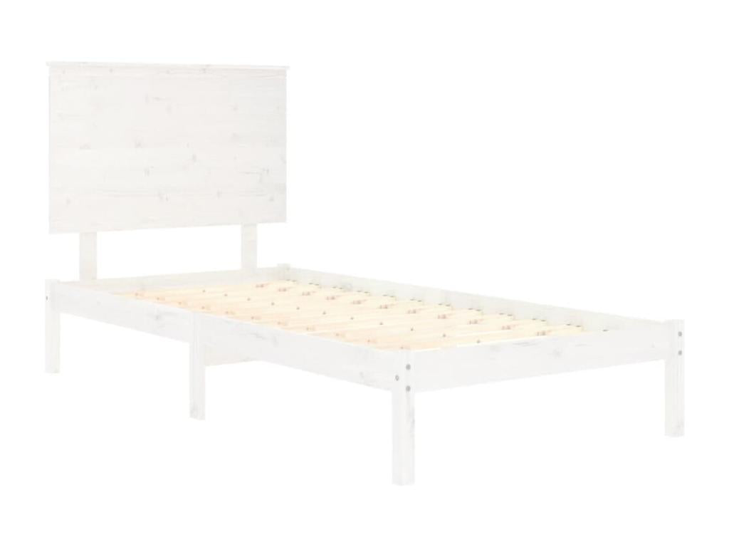 White bed frame without mattress, 90x190 cm, solid wood