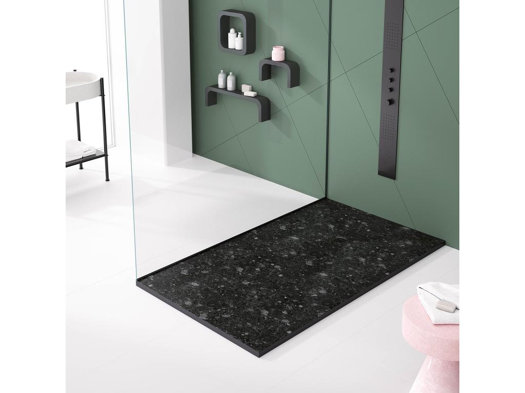 Vertchez Black Shower Tray with Smooth Finish and Vertchez 3D Color Grid - 90x90 cm