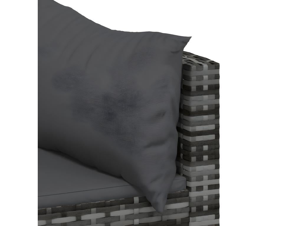 4-piece garden furniture set with cushions, grey woven resin