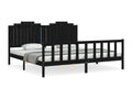 Bed frame with black headboard, 200x200 cm, solid wood