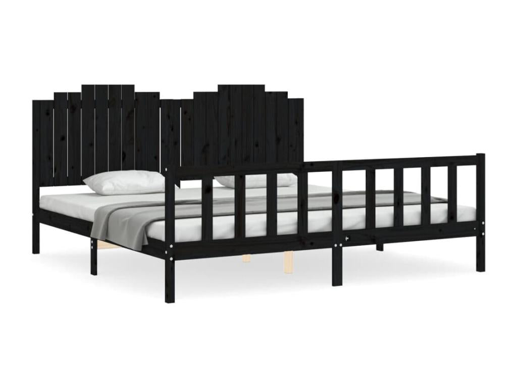 Bed frame with black headboard, 200x200 cm, solid wood