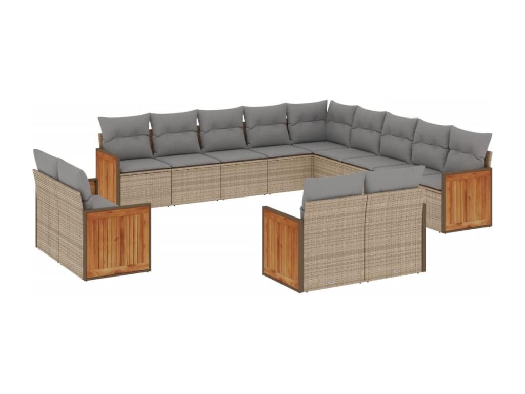 13-piece beige resin wicker garden furniture set with cushions