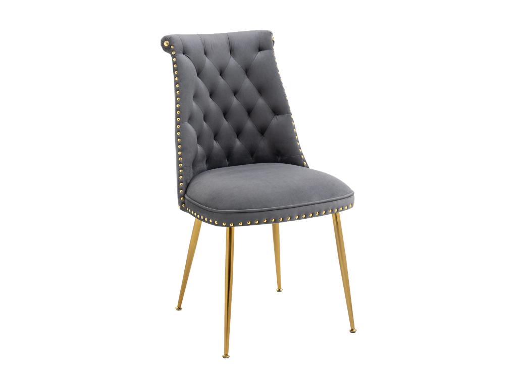 Set of 2 velvet chairs with padded backs and modern, distinctive gold-tone metal legs, 43.9x62x87.6cm, grey