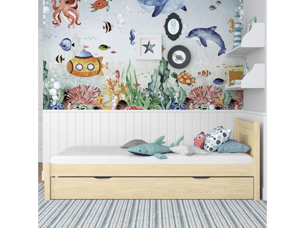 N02 Light Pine Wooden Trundle Bed 90x180