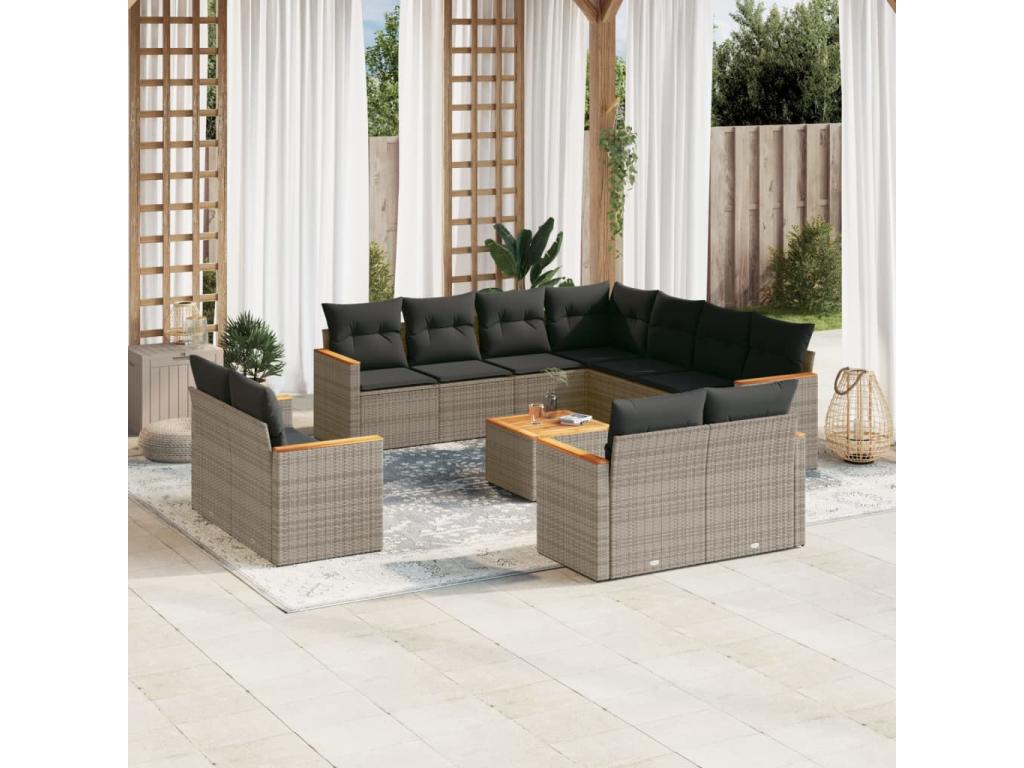 Garden furniture set with cushions, 12 pieces, grey woven resin
