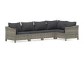 5-piece garden furniture set with cushions, grey woven resin
