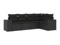 5-piece garden furniture set with cushions, black woven resin