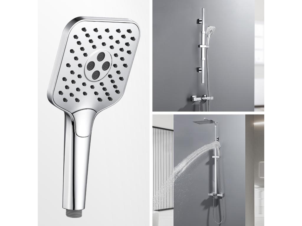 Vertchez High Pressure Shower Head with 1.5m Stainless Steel Hose, 3 Spray Modes, Anti-Limescale Shower Sprayer, Chrome Finish
