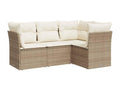 Garden furniture set with cushions, 4 pieces, beige woven resin