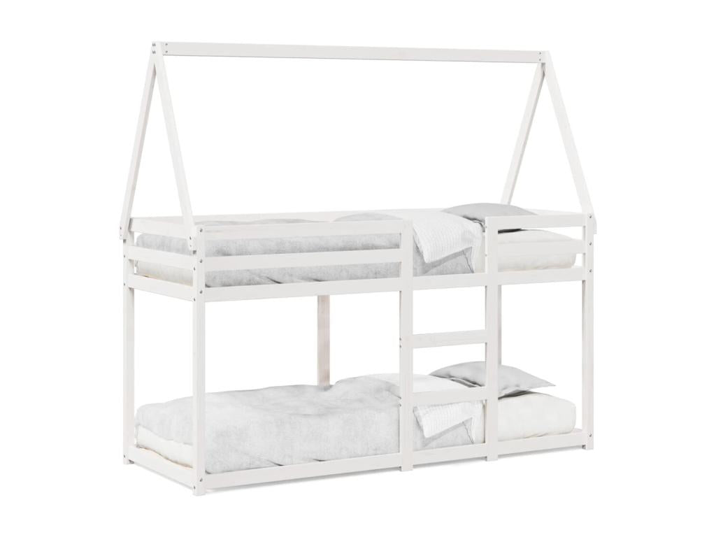 Bunk bed without mattress, white, 75x190 cm, solid pine wood