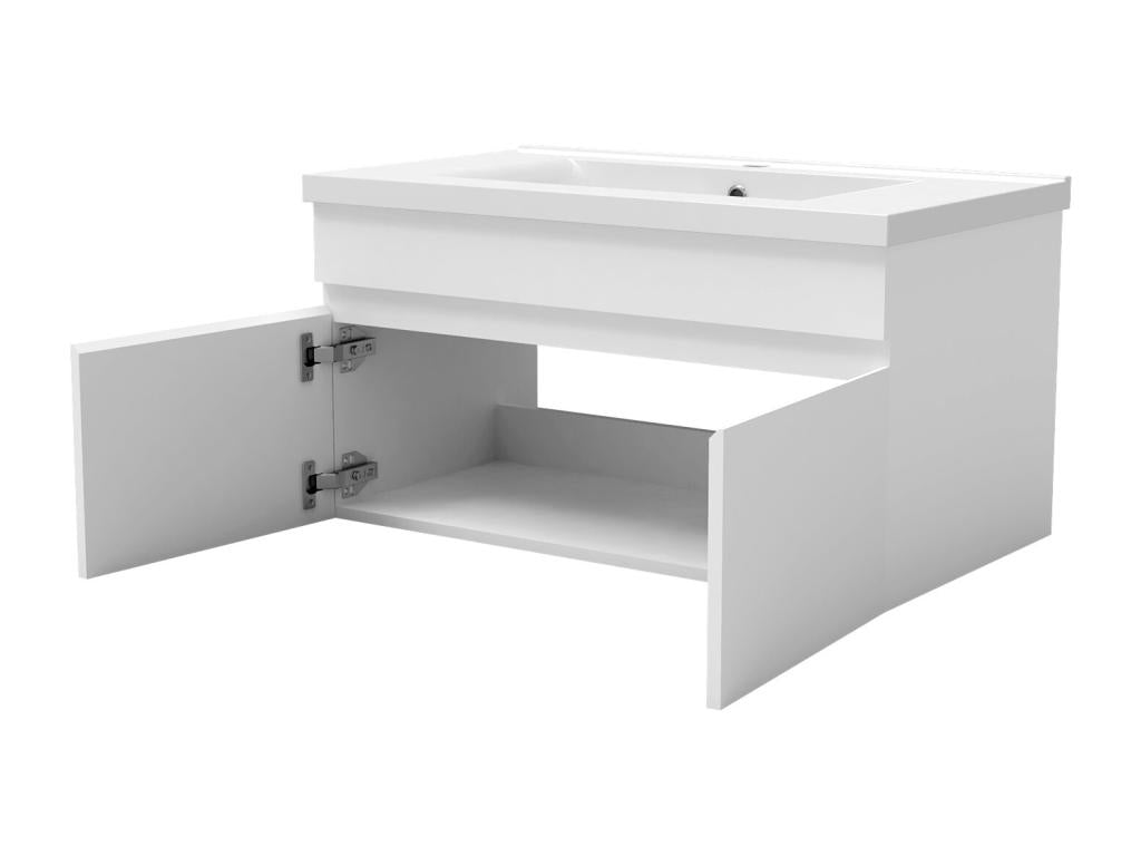 Single vanity unit 100cm with column and mirror, 3 colours and dimmable, white