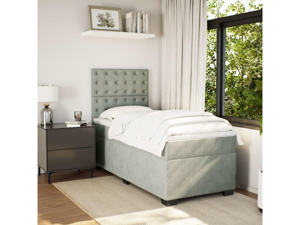 Meublita bed base and mattress, light grey, 90x190 cm, velvet