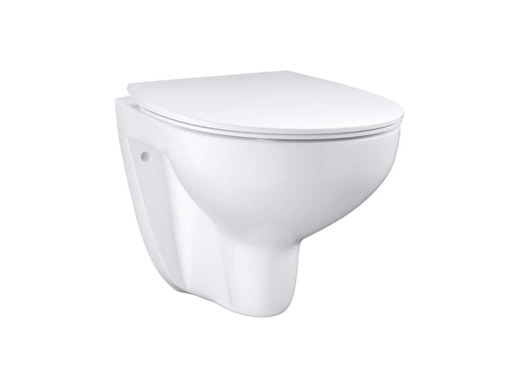 Bau Ceramic Slim rimless toilet pack with seat, self-supporting frame, white oval flush plate, and toilet paper holder.