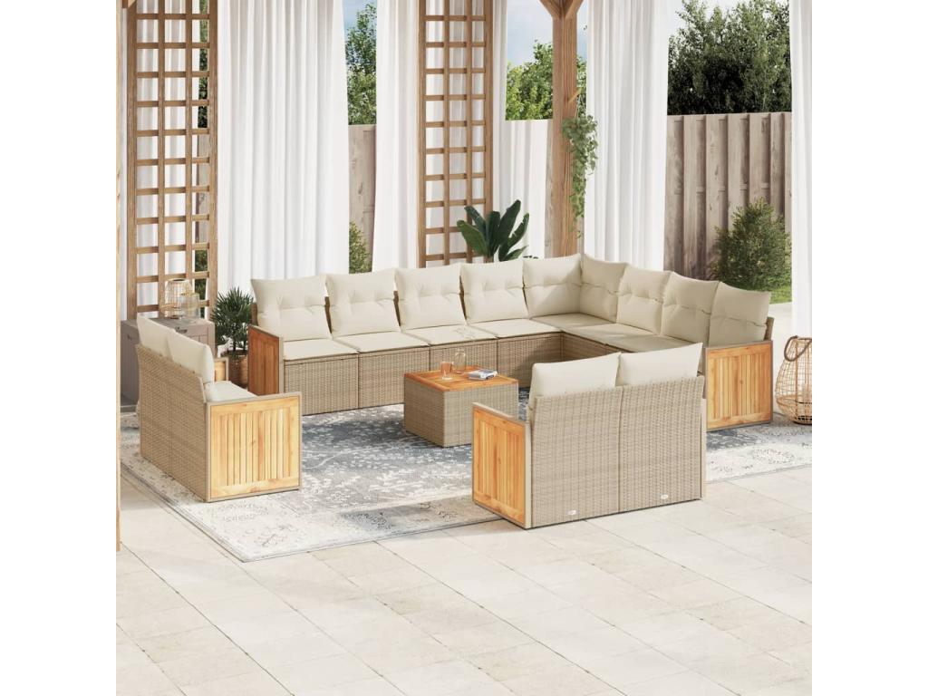 13-piece beige resin wicker garden furniture set with cushions