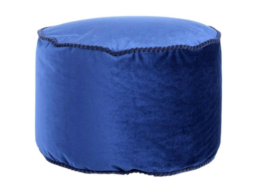 Round Green Velvet Pouf by Mahal, 47cm, Blue