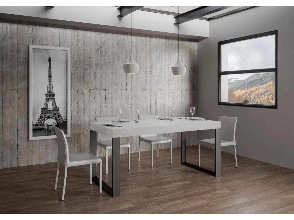 Meublita Extendable Dining Table - White - 4-Leg Base - 5 Slim Extension Leaves - Extends from 160 to 420cm