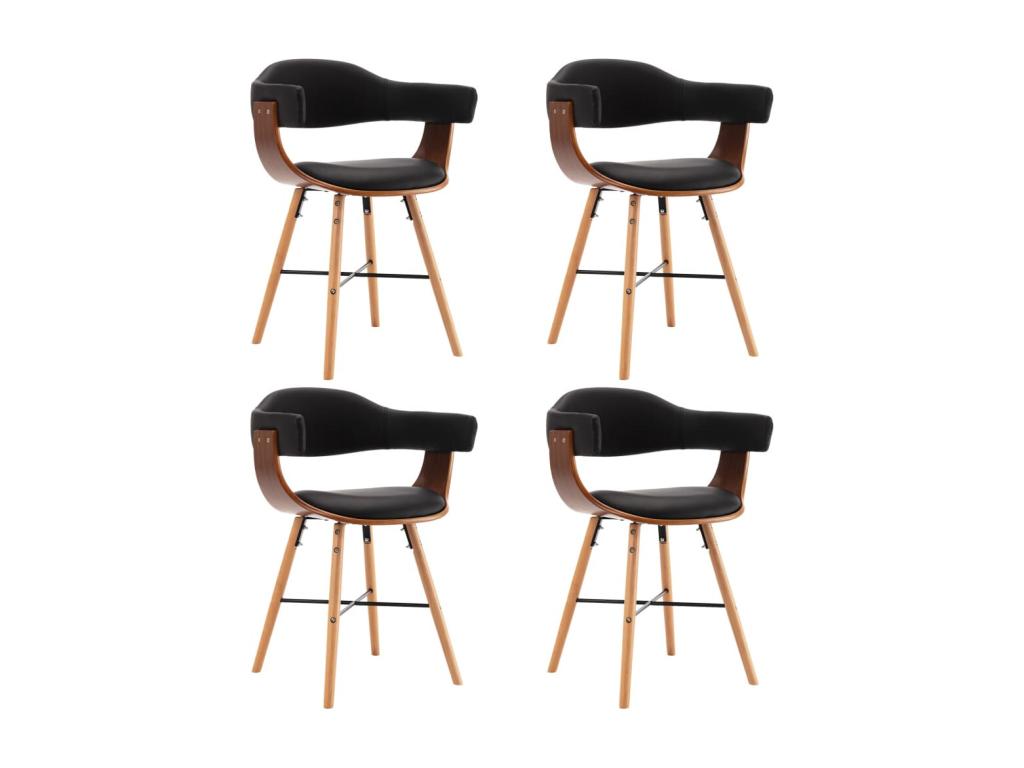 Set of 4 dining chairs in black faux leather and bentwood