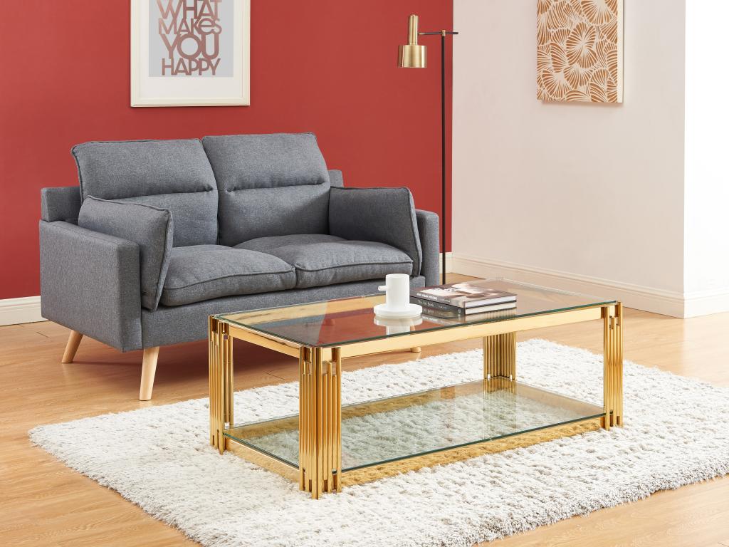 Coffee table in tempered glass and stainless steel - Gold - Meublita MORABITO