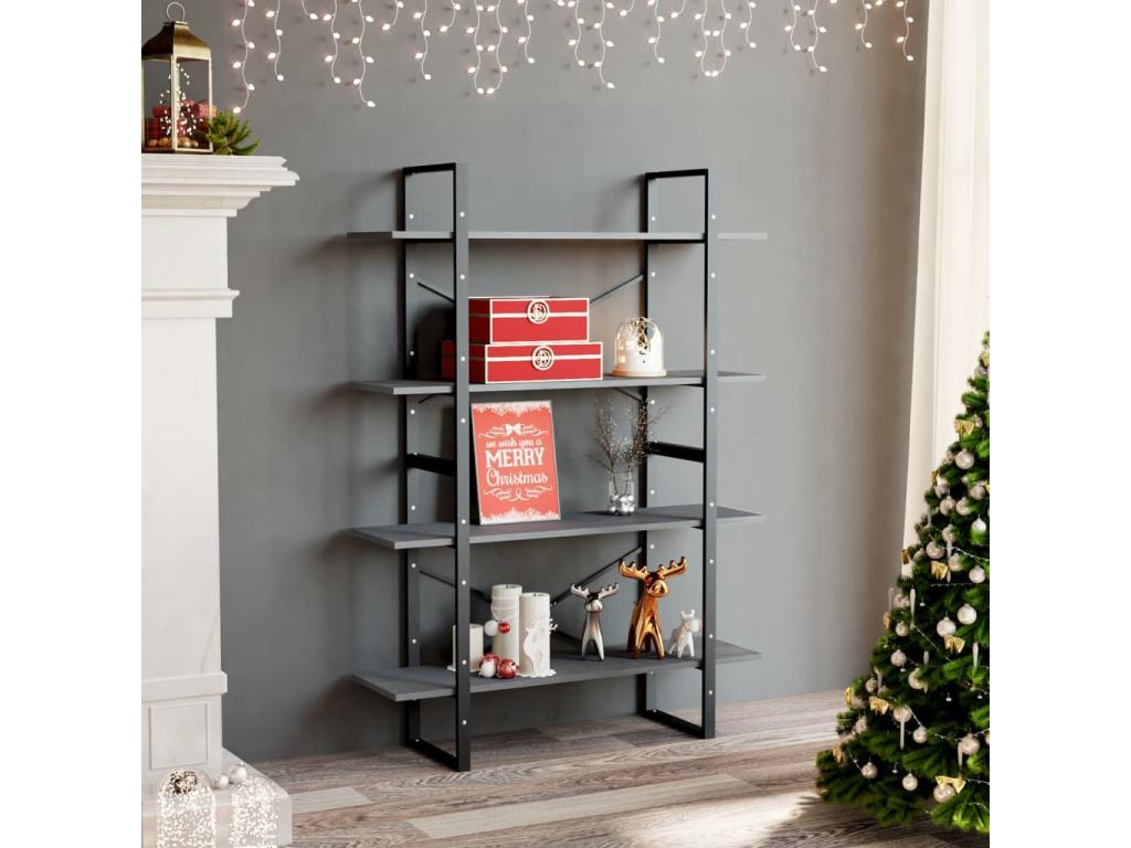 4-Tier Bookshelf, Grey, 100x30x140 cm, Solid Pine Wood