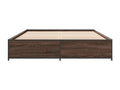 Brown oak bed frame 140x200 engineered wood and metal