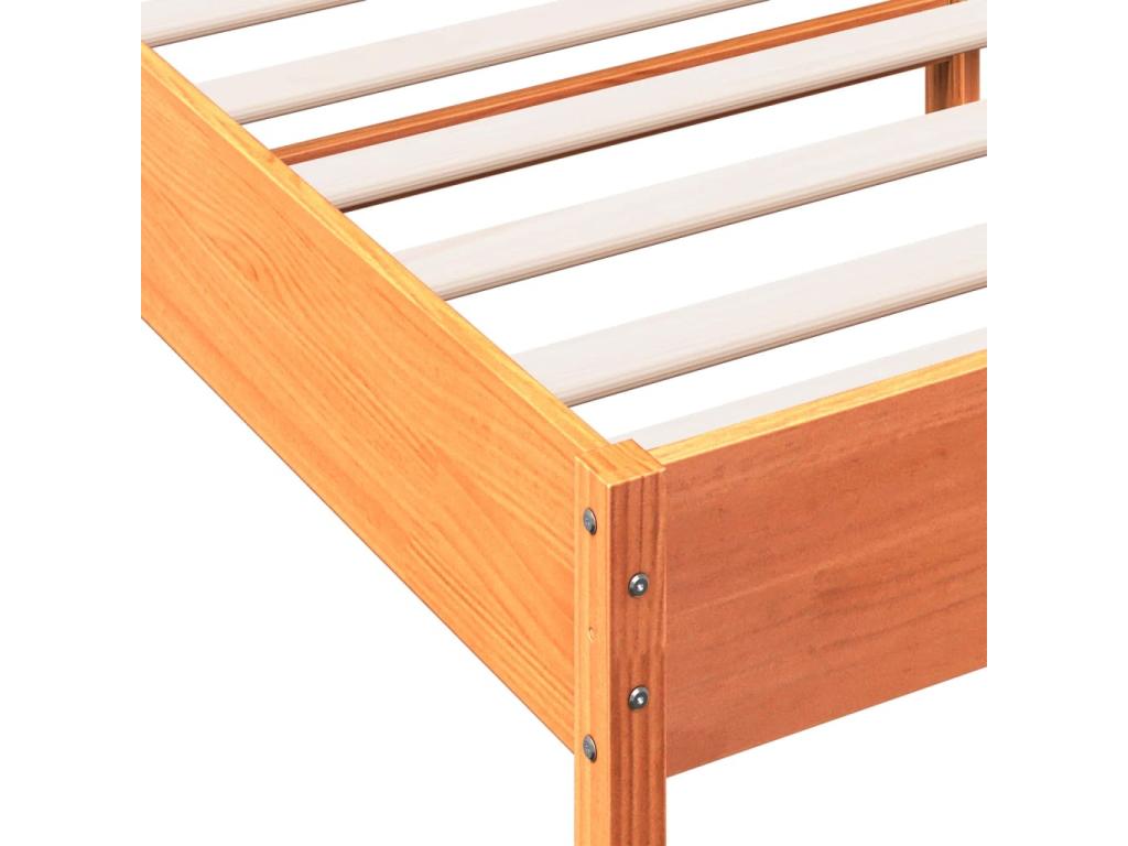 Bed frame and headboard, brown wax finish, 135x190 cm, pine wood