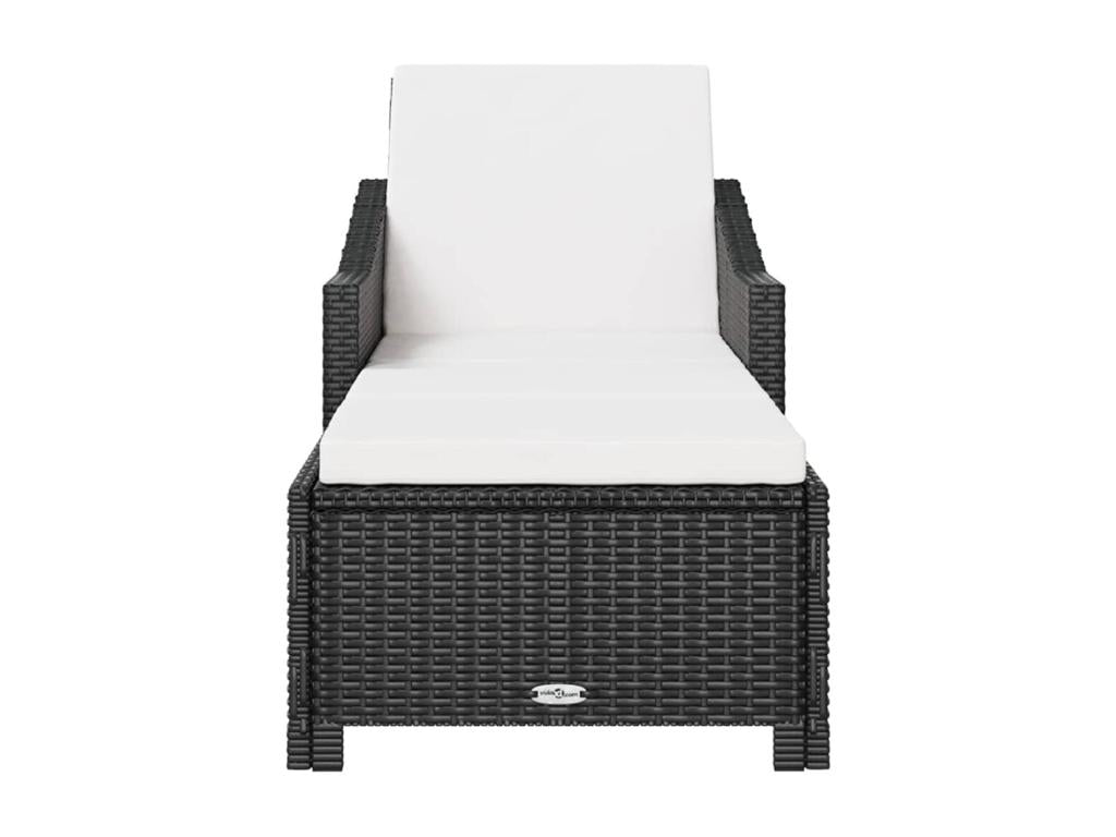 Chaise longue with cream-white cushion, black woven resin